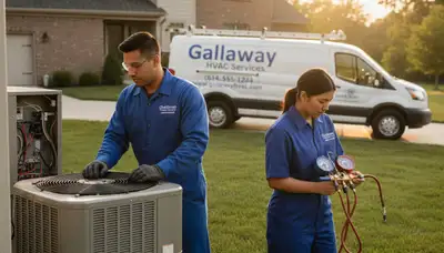Professional AC repair technician servicing cooling unit in Columbus, OH