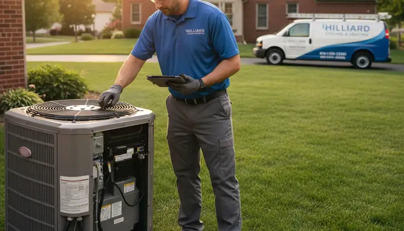 Professional AC repair technicians servicing air conditioning units in Columbus, Ohio homes