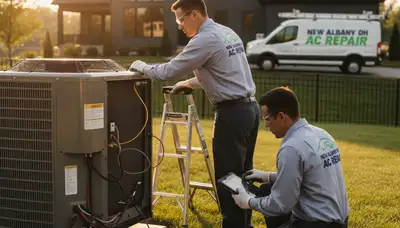 HVAC technician performing AC repair service in Columbus, OH home