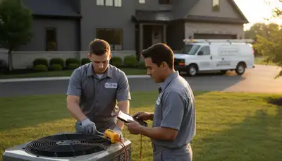 Professional AC repair technician servicing air conditioner unit in Columbus, OH