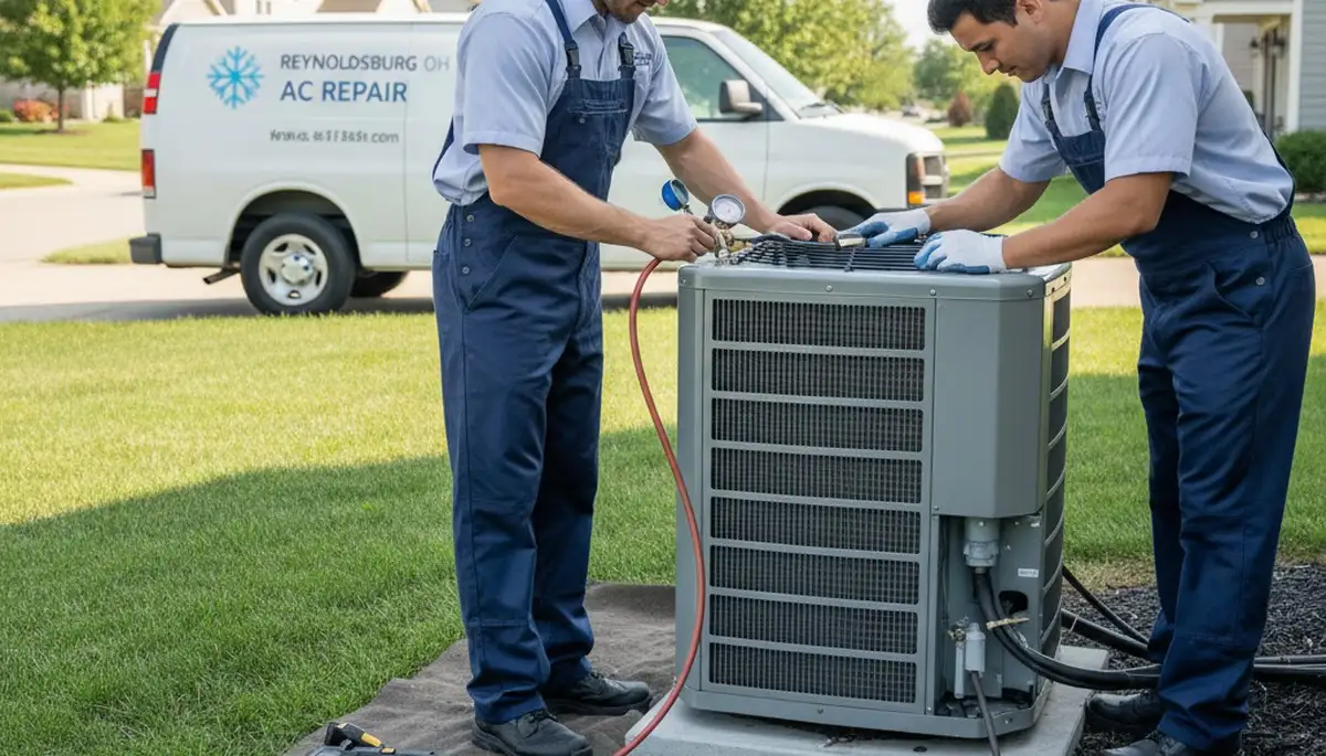 Professional AC repair technician servicing air conditioner unit in Columbus, OH