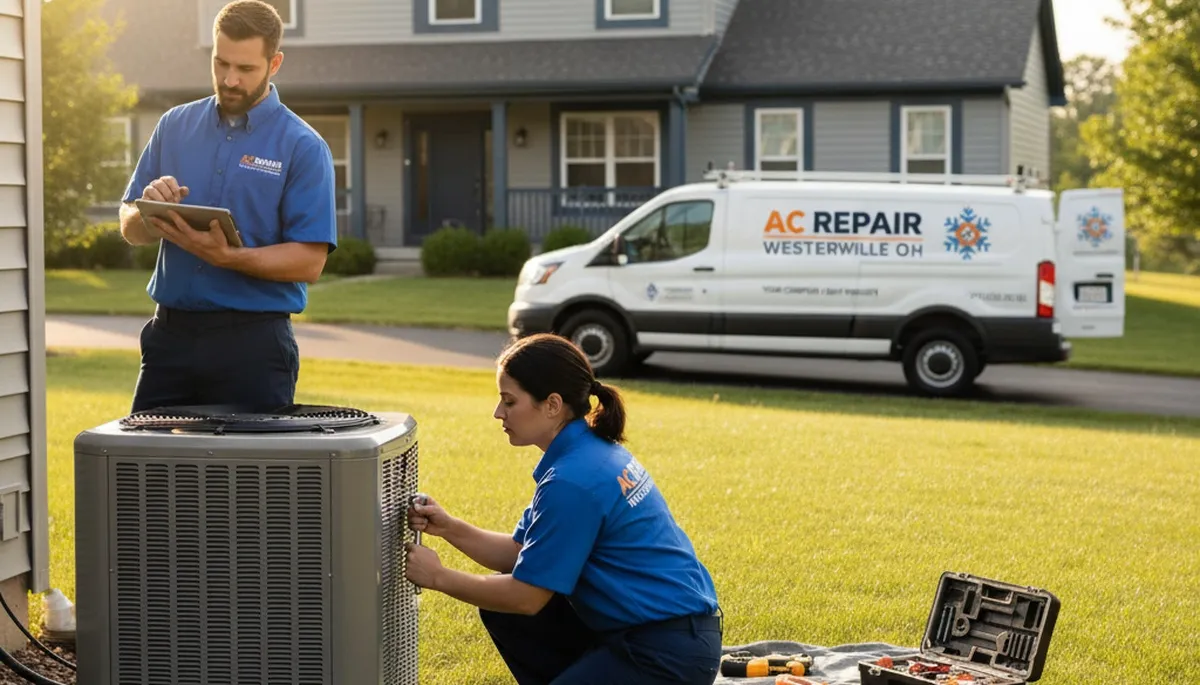 HVAC technician performing residential AC repair service in Columbus, OH