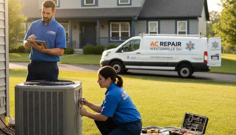 HVAC technician performing residential AC repair service in Columbus, OH