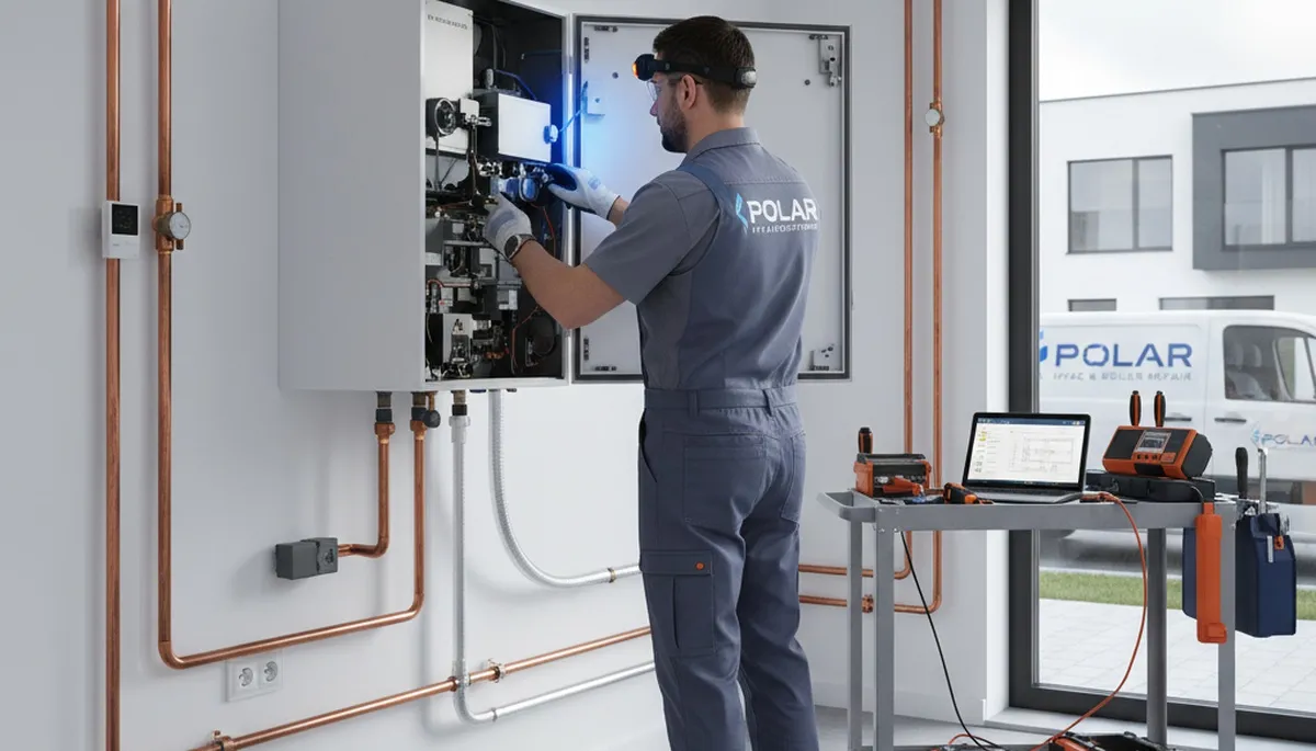 Technician performing boiler repair in Columbus, OH at Five Star Cooling service location