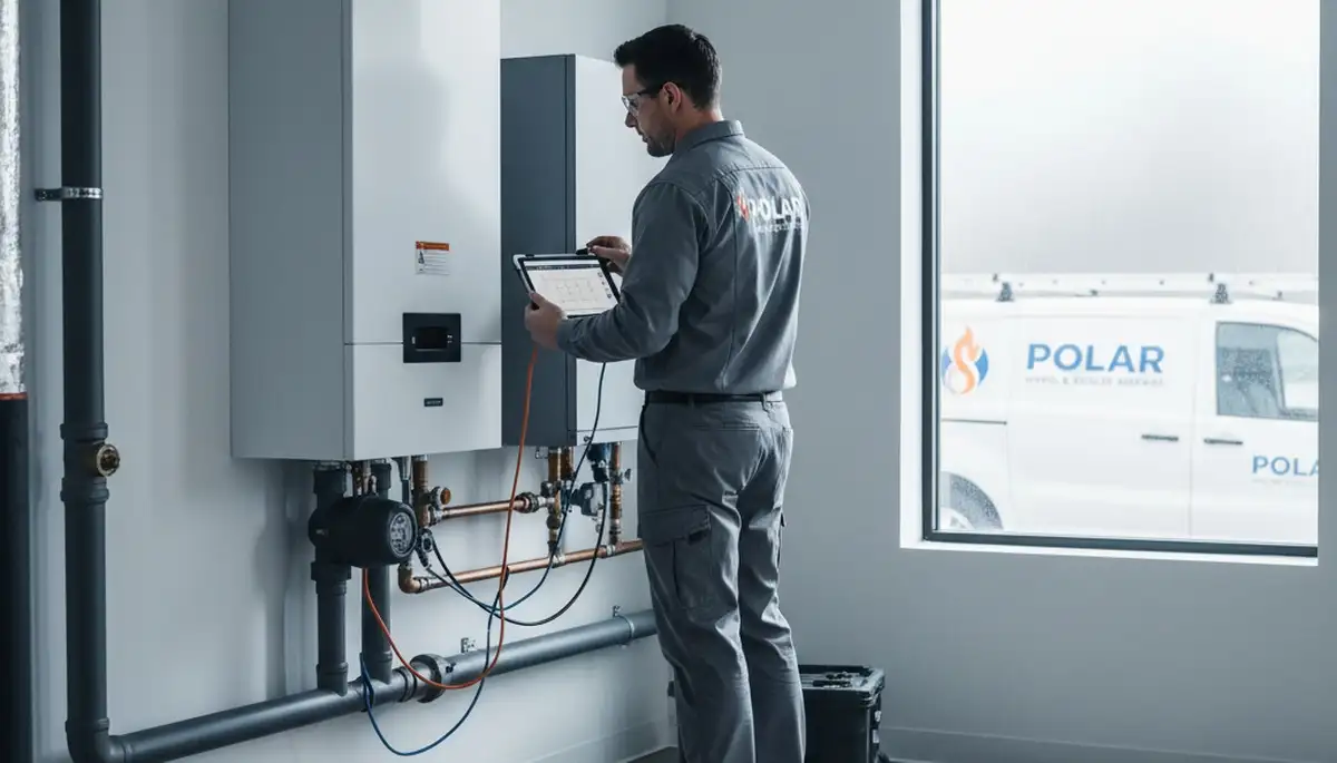 Technician performing boiler repair in Columbus, OH for Five Star Cooling heating service