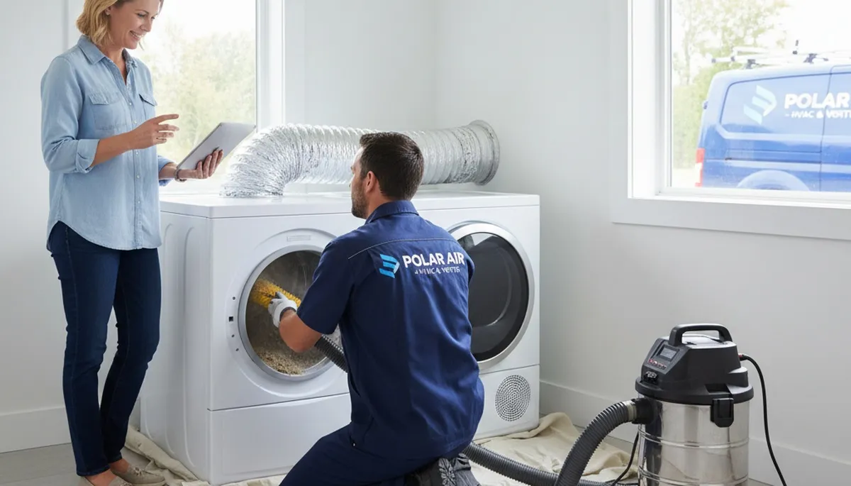 Technician performing professional dryer vent cleaning service in Columbus, OH home