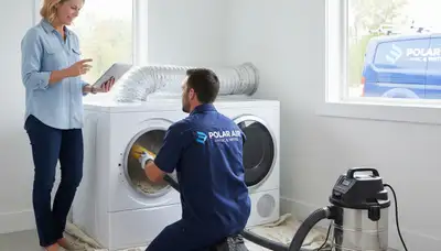Technician performing professional dryer vent cleaning service in Columbus, OH home