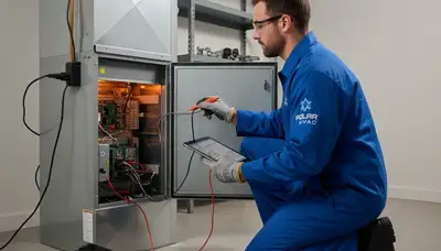 Technician performing furnace heating repair in Columbus, OH for Five Star Cooling service