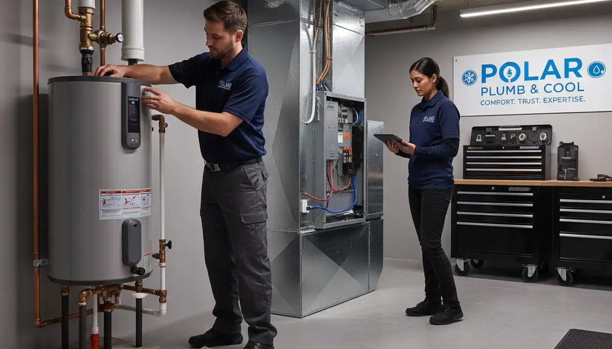 Technician providing plumbing repair service in Columbus, OH for Five Star Cooling customers