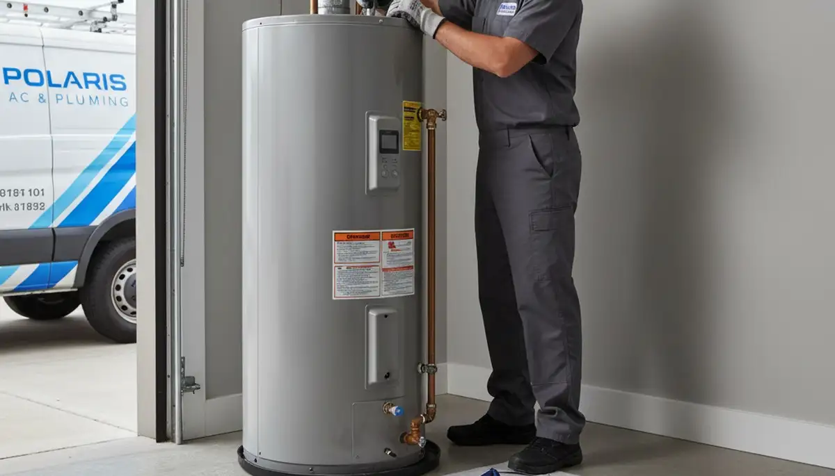 Technician performing water heater repair for residential customer in Columbus, OH